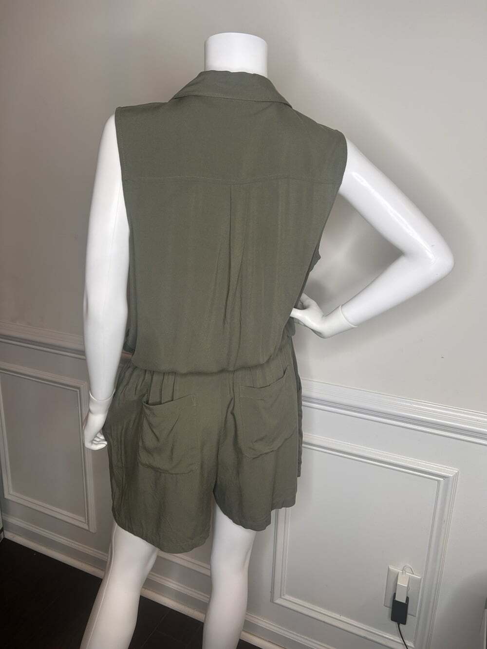 Lascana Sleeveless Drawstring Romper, Olive Green, Sz.12 - Picture 15 of 15